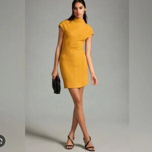 Anthropologie Short-Sleeve Mock-Neck Sweater Dress in dark yellow, size XL NWT